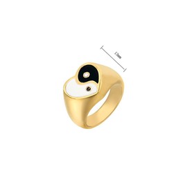 PAMTIER Unisex Stainless Steel Trendy Simple Heart Cut Black and White Yin Yang Gossip Biker Ring Taichi Balance Amulet Statement Band Size 7