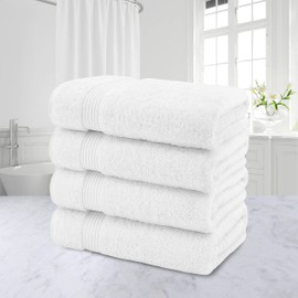 American Veteran Towel, 100% Cotton Turkish Bath Towels for Bathroom 4 Pack Clearance Prime, 27x54 Extra Large Premium Soft Drying Bathroom Towels, White