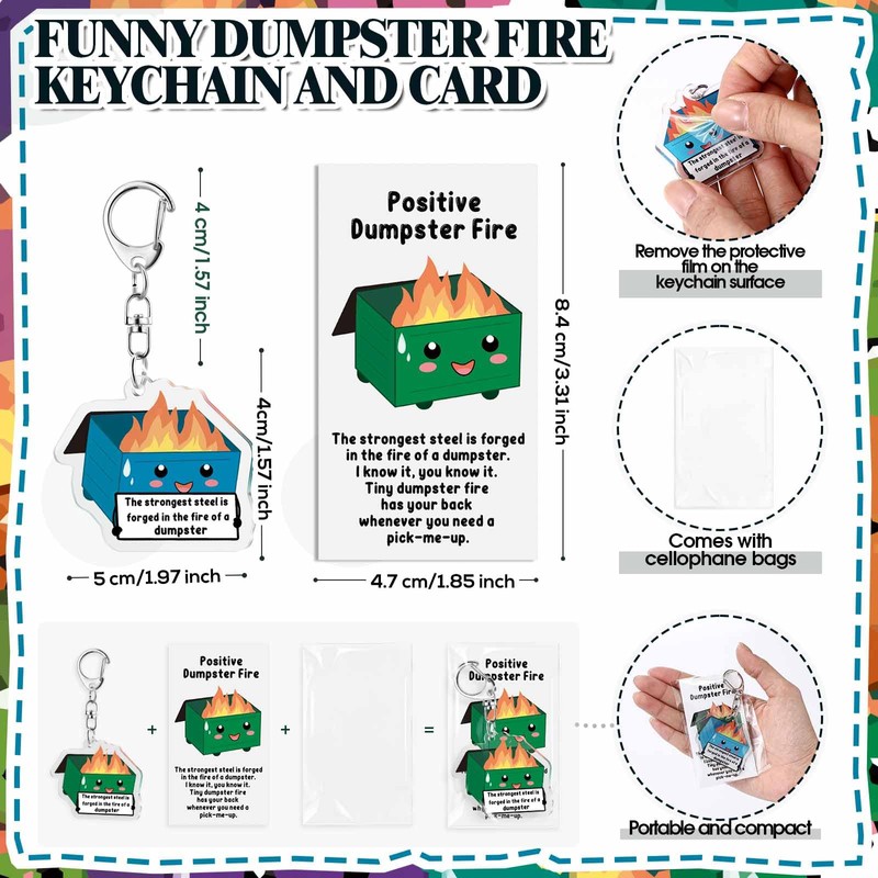 Siifert 96 Sets Dumpster Fire Acrylic Keychains Gift Bulk Appreciation