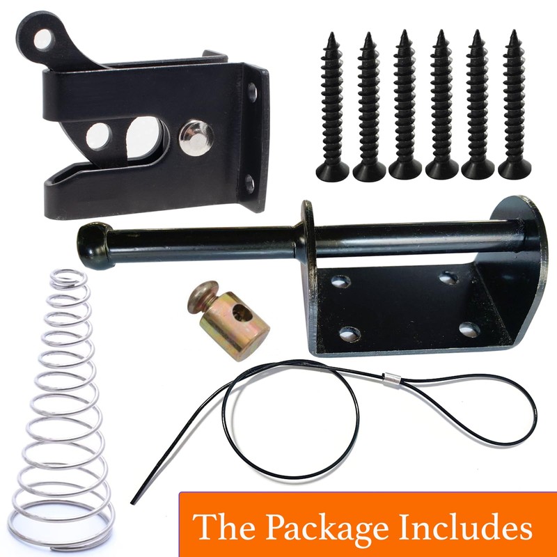 Door Latch - Self-Locking Gate Latch for Outdoor Fence, Black