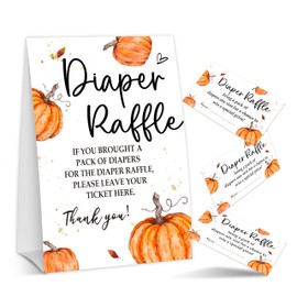 ZIIUFRN Fall Baby Shower Game Card Set, Diaper Raffle Tickets and Sign, Thanksgiving 1 Sign and 50 Cards, Minimalist Boy Girl Gender Neutral Baby Shower Supplies-A16