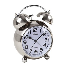 Atlanta Glockenwecker Quarz ohne Ticken lauter Glocken Alarm Licht Retro Silber - 2102-19