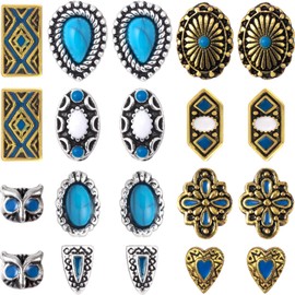 HINZIC 20Pcs Western Nail Charm, 10 Styles 3D Vintage Gold/Silver Turquoise Daisy Nail Art Rhinestones Blue Marble Gems Jewel Accessories for Acrylic Nails Women Valentines Wedding Prom Decorations