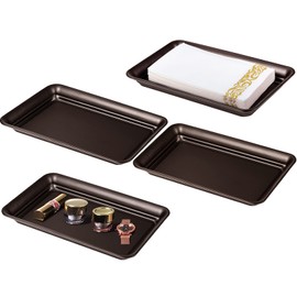 Vintage Farmhouse Decor Metal Vanity Tray(4 Pack),Countertop Guest Hand Towel Storage Organizer Tray Dispenser, Sturdy Holder for Perfume,Cosmetics, Jewelry, Makeup Bathroom Organizer (Bronze)