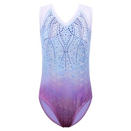 ZNYUNE Gymnastic Leotards for Girls Sparkle Colorful Stripes Dancing Athletic Leotard 230 BluePurple 14A