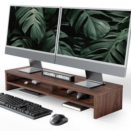 Fenge Monitor Stand, 31.5 Inch Computer Monitor Riser for Desk, 2 Tiers Wood Desk Shelf with Storage, Desktop Organizer for PC, Laptop, Screen, Printer