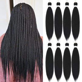 Msloosily 1b Braiding Hair Pre Stretched 20INCH 8Packs Pre Stretched Braiding Hair For Braiding Natural Black Kids Braiding Hair Pre Stretched Synthetic Hair Extensions(#1b,8Packs,20inch)