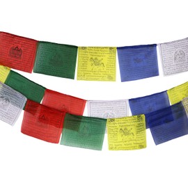 Tibetan Prayer Flag 10 x 10 Inches Large Roll of 25 Flags – Traditional Design with 5 Element Colors – Lung Ta Wind Horse Outdoor Flag - Handmade in Nepal