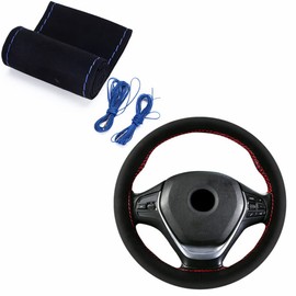 TATACLEA Steering Wheel Cover, Braided Steering Wheel Cover, Hand Sewn, Breathable, Artificial Suede Fabric, Diameter 15.0 inches (38 cm), Ultra Thin Texture, Anti-Slip, Easy to Hold, Good Touch