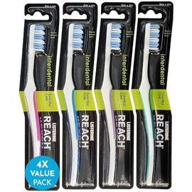 REACH Essential Care Interdental Firm Toothbrush, Duo Pack x 4, Full Head Hard Bristle Manual Toothbrushes, Variety Colors Multipack, Daily Oral Enamel Dental Care