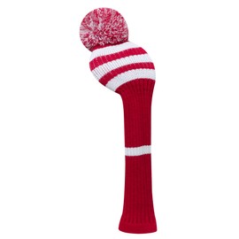 LeFeng Golf Club Cover Knit Golf Headcover for 460cc Driver Fairway Woods and Hybrid with Cute Pom Pom and Number Tags (Red White Stripe, Hybrid) 1pcs