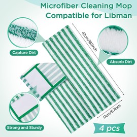 4 Pack Mop Pads Compatible with Libman Wet & Dry Microfiber Mop, Reusable Easy to Replace Microfiber Cloth Mop Head Pads, Washable Mop Replacement Head for Multi-Surface Floor Cleaning 18.5 * 6.7inch