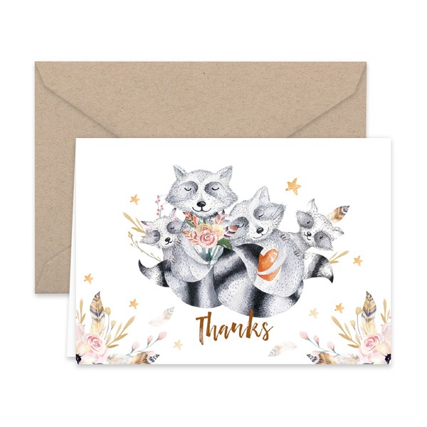 Paper Frenzy Woodland Animals Thank You Note Cards and Kraft Envelopes 24 pack