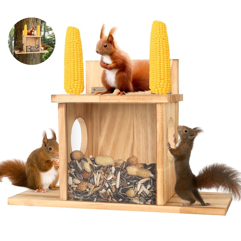 Wood Squirrel Feeder, Squirrel Feeders for Outside Winter, Wooden Chipmunk