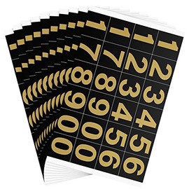 240 Pieces 10 Sheets Numbers Stickers Mailbox Numbers Self Adhesive Vinyl Numbers for Residence and Mailbox Signs (Gold on Black,1 Inch)