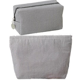2 Pack Makeup Bags for Women,Large Cosmetic Organizer Pouches,Portable Travel Toiletry Bags Cute Small Brushes Storage Pouch with Zipper for Purse,Stripe Black