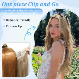 Ms taj Blonde Hair Extensions V-Shaped 1PCS 20Inch Blonde with Highights Clip and go Body Wavy Natural Layered Full head Thick Hair Extension Clip in for women with Dense hair to increase hair volume