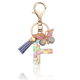 MORSUNBELA Keyring Letter Keyring Girl Key Ring Initial Letter Keyring Butterflies for Women, Purple-F, S