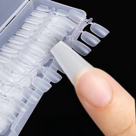 Nail Tips, 240 Pieces, 15 Sizes Set, Clear, Sanded, Nails, Finger Parts, Ultra Thin, Plain, Self Practice, Salon, Case Included (Ballerina L 192)