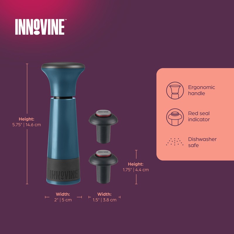 Innovine Vacuum Wine Saver, Includes Pump and 2 Reusable Stoppers,