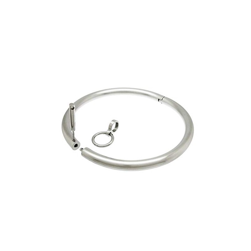 ACECHANNEL Stainless steel lockable collar necklace choker (Silver Brushed, 110MM)
