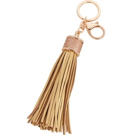 ZOONAI Women Leather Tassels Keychain Car Circle Key Rings Gift Bag Hanging Buckle (Golden)