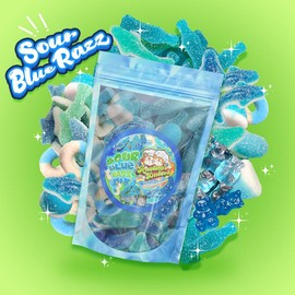 Sour Blue Razz Gummy Mix - Tangy Blue Raspberry Snack Gummi Mix for Sour Candy Lovers - Size: 1/2lb Bag