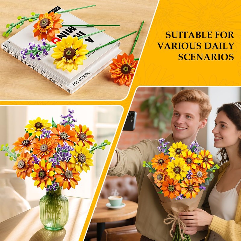 CUBIMANA Sunflower Bouquet Kit with Lights for Adults