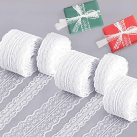 ZAWTR 50 m Lace Border Lace Ribbon White Vintage Gift Ribbon Lace Ribbon Sold by the Metre White Lace Trim for Crafts Sewing Christmas Easter Wedding Decoration DIY Craft Table Decoration (5 Rolls)