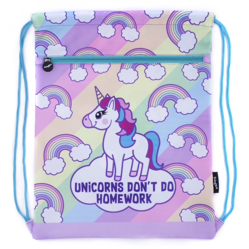 Fringoo - Kids Drawstring Bag - Front Zipped Pocket -