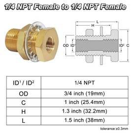 CheeMuii 4 pcs 1/4 Bulkhead Brass Pipe Fitting Anchor Coupling Bulkhead Tank Fitting 1/4" Bulkhead Tank Fitting Frame Hose Connector