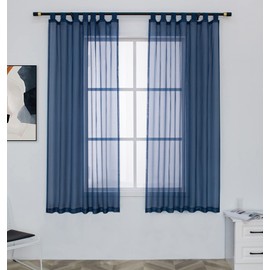 MUMFAS Navy Blue Tab Top Sheer Curtains 72 Inches Length for Bedroom Boys Light Filtering Semi Voile Sheer Privacy Drapes for Living Room Gazebo Indigo Blue 52X72 Inches 2 Panels