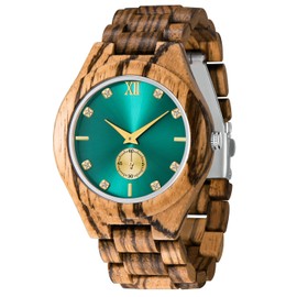 Tiong Men's Wooden Watch Inverted Geometric Green Dial Quartz Watch for Men Handmade Wooden Watches, Wq1242-brown, Retro