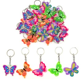 JZK 30x Colorful butterfly keyrings set for kids party bag fillers, rubber butterfly keychains for children birthday party favours thankyou gift giveaways, butterfly themed party supplies decoration