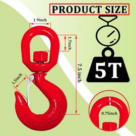 5 Ton Swivel Lifting Hook, 360 Degree Crane Swivel Hook for Hoisting and Lifting, G80 Heavy Duty Rigging Swivel Hook Rotating Swivel Eye Sling Hook with Safety Latch,11,000 lbs Load Capacity