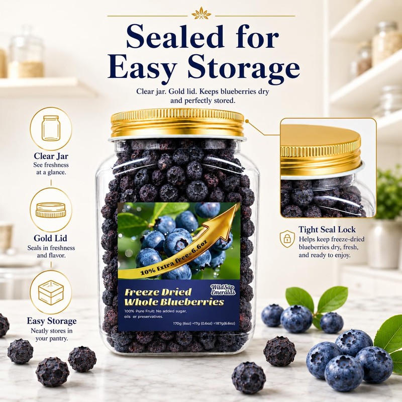 Freeze-Dried Whole Blueberries (6.6 oz / 187g) - Natural Crunchy