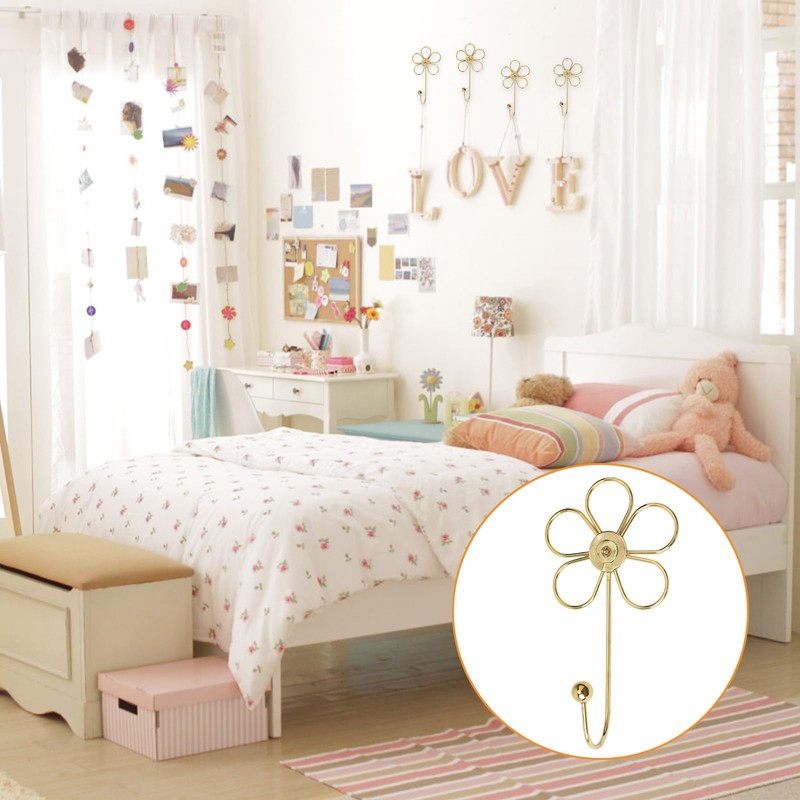 MOROBOR Flower Decorative Wall Hooks, 4 pcs Golden Flower Single