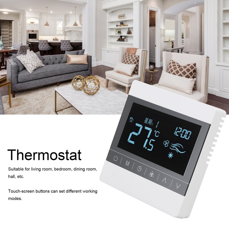 AC220V Touch Screen Thermostat WallHanging Stove Temperature Controller for Water/Floor
