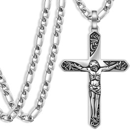 Jesus Necklace for Men 925 Sterling Silver Cross Jesus Pendant Necklace Protect Amulet Jewelry Gifts for Men Women with 22"+2" Chain