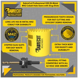 1 x SabreCut HS42M051 51mm High Performance HSS Bi-Metal M42 Cobalt Long Life Hole Saw with Variable Fine Ground Tooth Profile for Cutting Wood, Composites, Plastic and Sheet Steel