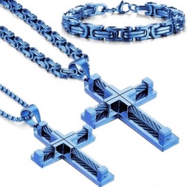 IYL Byzantine Cross Necklace Set for Men Large Cross Necklace for Men