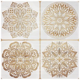 VETPW 4 Large Mandala Stencil Stencils Drawing Set, Plastic Reusable Drawing Stencils Templates Planner Stencils for Floors, Windows, Furniture, Wood, Wall Decoration, 30 x 30 cm