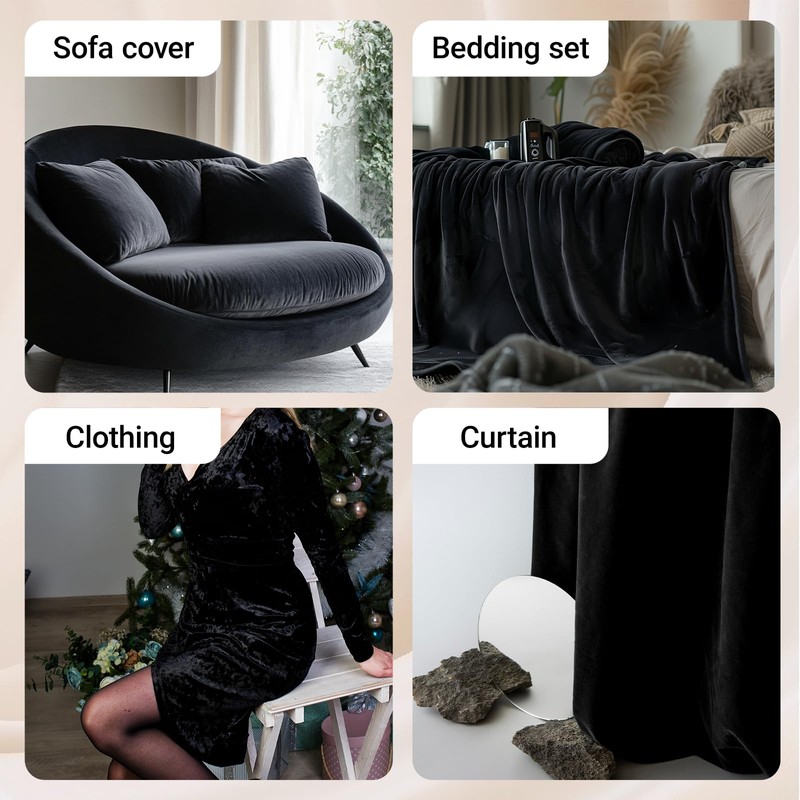 Black Velvet Fabric 63 Inch Wide, Stretch Velvet Fabric by