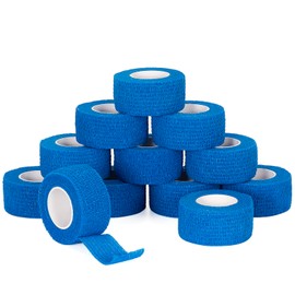 SEADESKY 12 Rollen Fingerpflaster Selbsthaftende Bandage 2,5cm x 4,5m Selbstklebender Verband Haftbandage Elastische Binde Cohesive Fixierverband Pflasterverband Pet Vet Wrap f??r Erste Hilfe Sport (Blau)