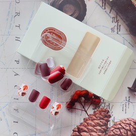 SINSEN Press on Nails Short - Fall Press on Nails with Maple Leaf Designs, Retro Autumn Fake Nails with Adhesive Glue Stickers, Reusable Stick on Nails in 12 Sizes, 24 Pcs Short Square Fall Nails