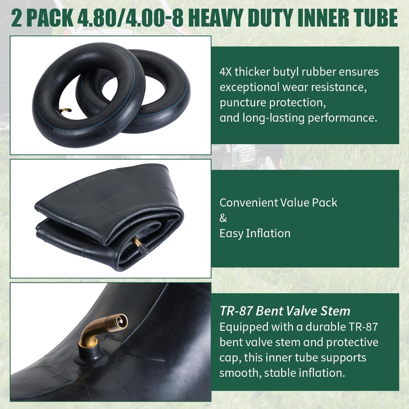 FLKQC 2Pcs 4.80/4.00-8 Inner Tubes with TR-87 Valve Stem, Replacement