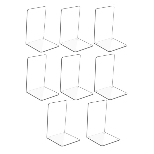 Hiziwimi Bookends, 8 Pieces Transparent Acrylic Bookends with Non-Slip Stickers,