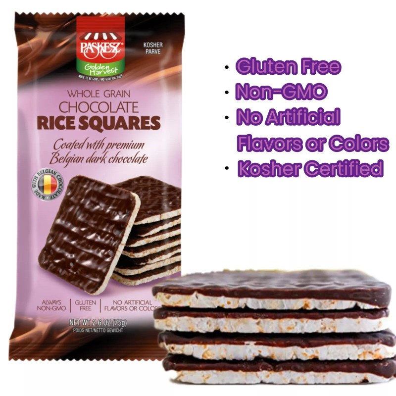 Paskesz Chocolate Covered Rice Cakes Squares Whole Grain Dairy Free