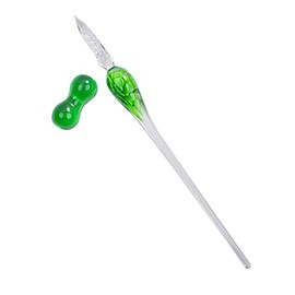 Nostalgic Impressions Murano Glass Flower Calligraphy Dip Pen & Ink Set with Pen Rest (Green)