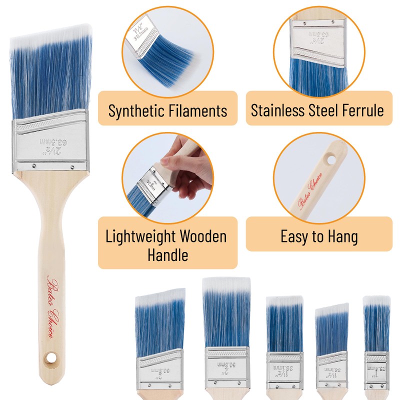 Bates- Paint Brushes Set, 5 Pack, 1"/1.5"/2"/2.5", Flat & Angled